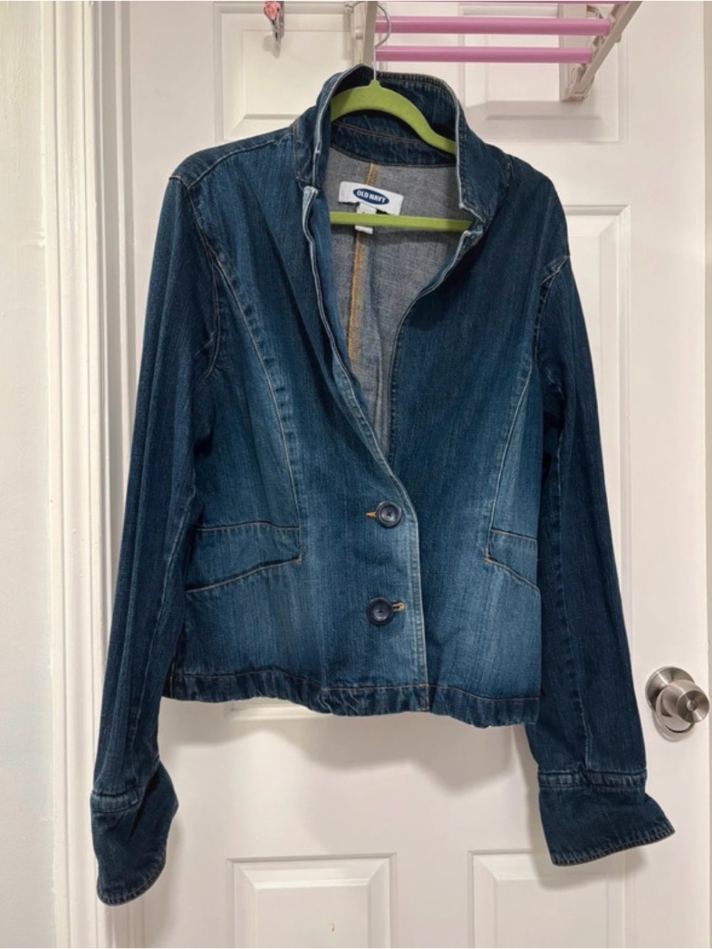 Old Navy Dark Blue Jean Jacket with Two-Button Front